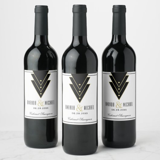 Tuxedo Modernes Art Deco Wedding Weinetikett (Flaschen)