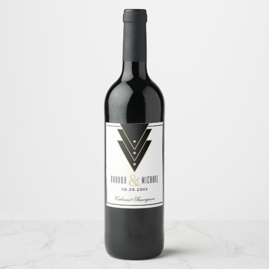 Tuxedo Modernes Art Deco Wedding Weinetikett (Vorderseite)