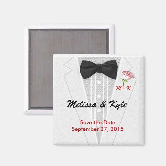 Tuxedo Monogramm mit Rose Magnet (Vorderseite/Rückseite)