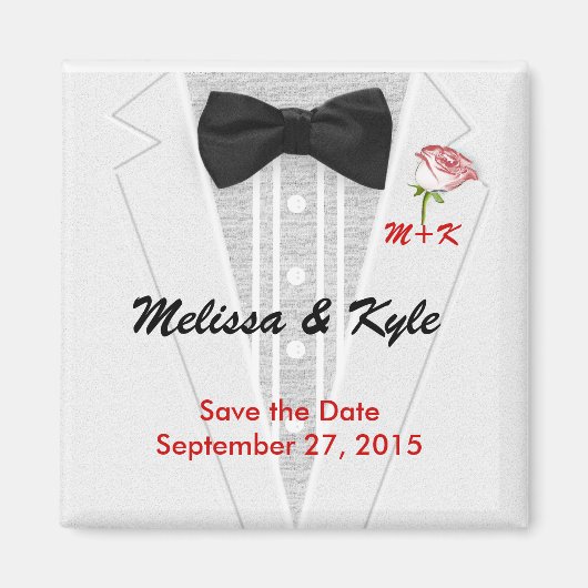 Tuxedo Monogramm mit Rose Magnet (Vorne)