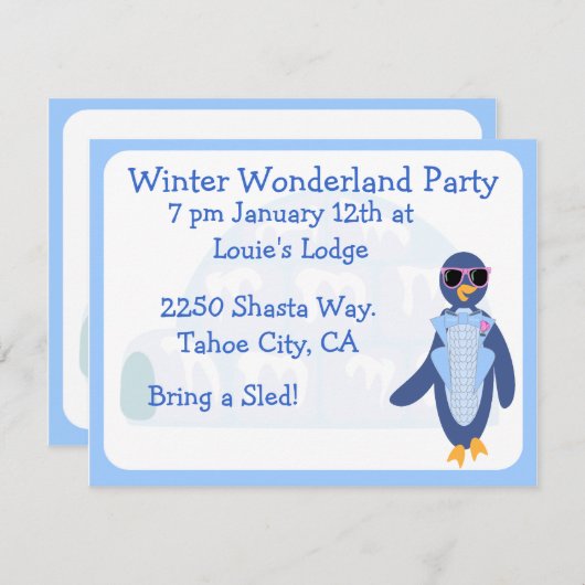 Tuxedo Penguin Winter Party Einladung (Vorne/Hinten)