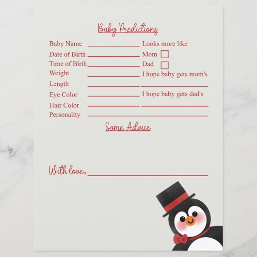 Tuxedo Pinguin Kinderdusche Vorhersagen und Ratsch (Vorderseite)