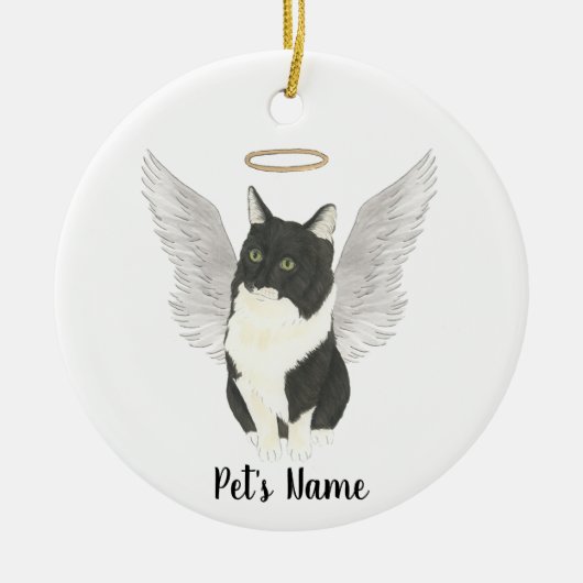 Tuxedo Ragamuffin Cat Beileid Memorial Keramik Ornament (Vorne)