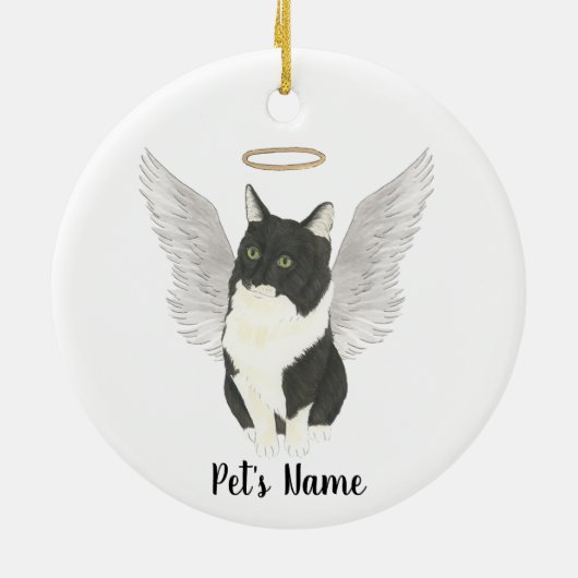 Tuxedo Ragamuffin Cat Beileid Memorial Keramik Ornament (Hinten)