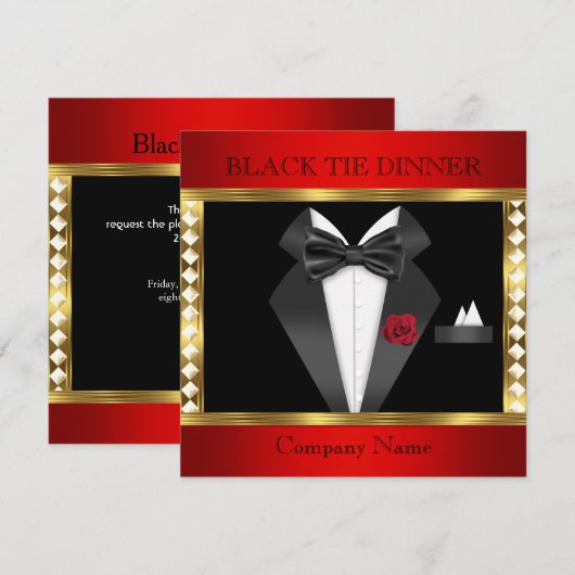 Tuxedo Red Gold Black Krawatte Formelles Party Einladung (Vorne/Hinten)