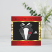 Tuxedo Red Gold Black Krawatte Formelles Party Einladung (Stehend Vorderseite)