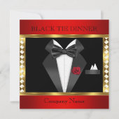 Tuxedo Red Gold Black Krawatte Formelles Party Einladung (Vorderseite)