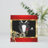 Tuxedo Red Gold Black Krawatte Masquerade Ball Einladung (Stehend Vorderseite)