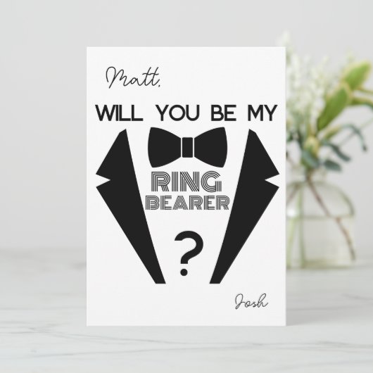 Tuxedo Ring Träger Schwarzweiß-Vorschlagskarte Einladung (Stehend Vorderseite)
