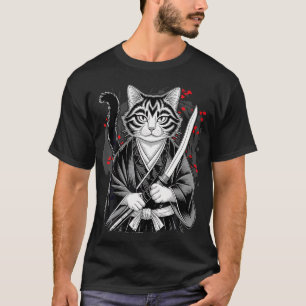 Tuxedo-Samurai-Katze, Japanische Tuschmalerei T-Shirt