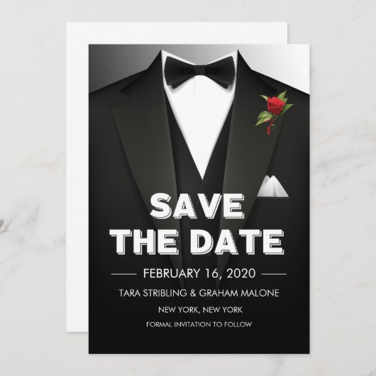 Tuxedo Save the Date Einladung (Vorne/Hinten)
