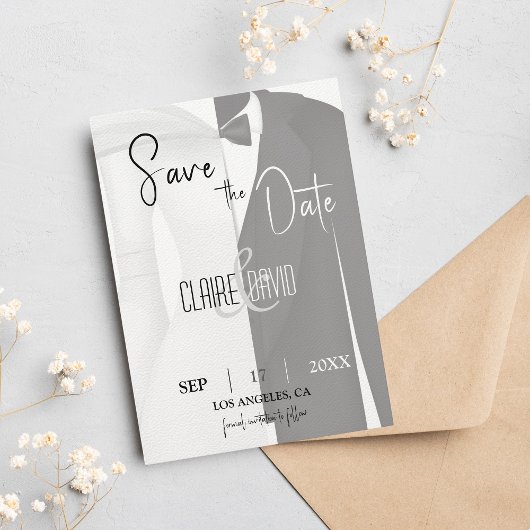 Tuxedo Save the Date Karte für Schwarz und Weiß