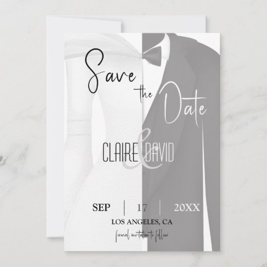 Tuxedo Save the Date Karte für Schwarz und Weiß (Vorderseite)