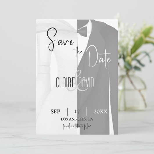 Tuxedo Save the Date Karte für Schwarz und Weiß (Stehend Vorderseite)