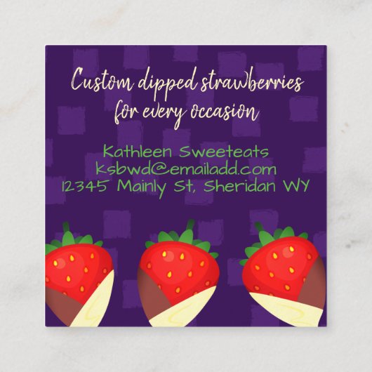 Tuxedo-Schokolade-Erdbeerobst Quadratische Visitenkarte (Rückseite)