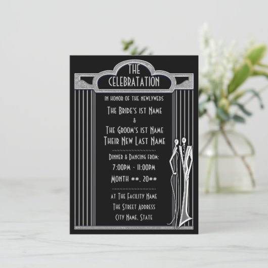 Tuxedo - Schwarz-Silber-Hochzeitsempfang - Einladung (Stehend Vorderseite)