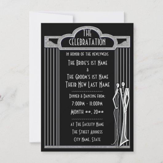 Tuxedo - Schwarz-Silber-Hochzeitsempfang - Einladung (Vorderseite)