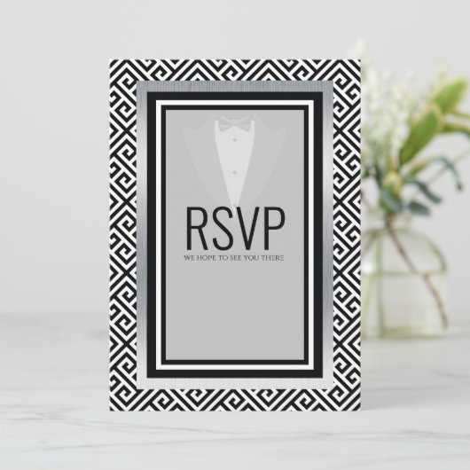 Tuxedo, schwarz, silber und weiß, r.s.v.p ankündigung (Stehend Vorderseite)