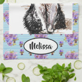 Tuxedo Schwarz-weiß Cat art Floral Ladys Name Geschirrtuch (Gefaltet)