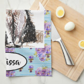 Tuxedo Schwarz-weiß Cat art Floral Ladys Name Geschirrtuch (Viertel Falte)