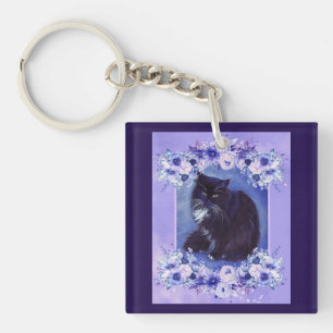 Tuxedo Schwarz-Weiß-Katze Kunst von Renee Lavoie  Schlüsselanhänger