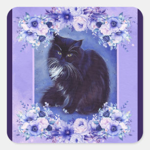 Tuxedo, Schwarz-Weiß-Katzenkunst von Renee Lavoie Quadratischer Aufkleber