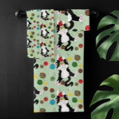 Tuxedo Schwarz-weiße Weihnachtskatze Badhandtuch Set