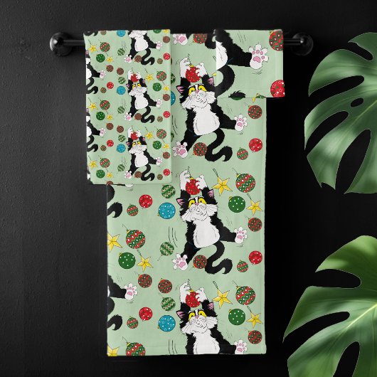 Tuxedo Schwarz-weiße Weihnachtskatze Badhandtuch Set
