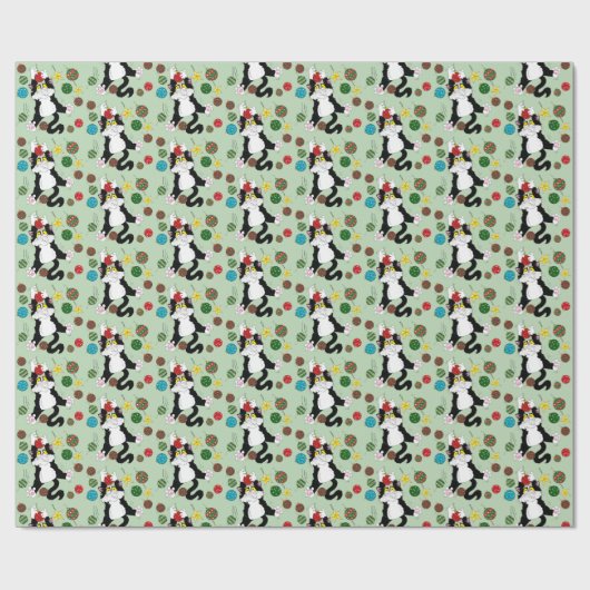 Tuxedo Schwarz-weiße Weihnachtskatze Geschenkpapier (Flach)