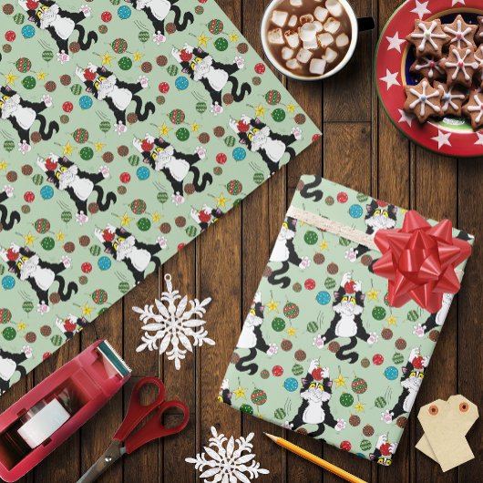Tuxedo Schwarz-weiße Weihnachtskatze Geschenkpapier