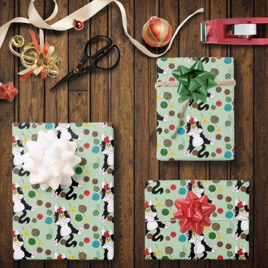Tuxedo Schwarz-weiße Weihnachtskatze Geschenkpapier Set
