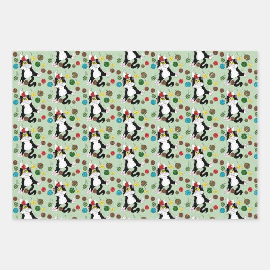 Tuxedo Schwarz-weiße Weihnachtskatze Geschenkpapier Set (Vorderseite 2)