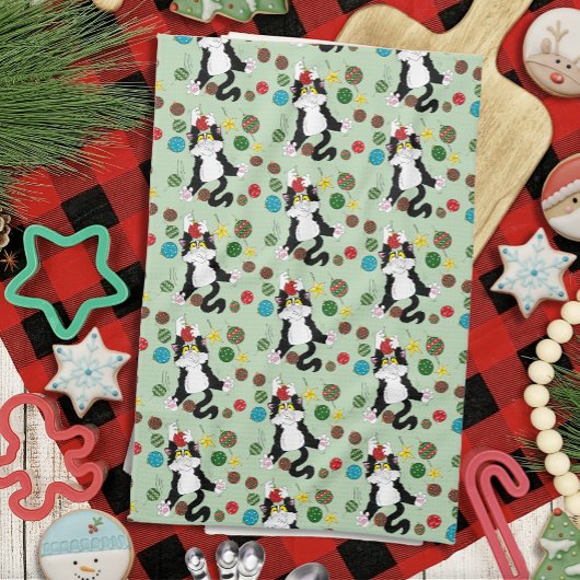 Tuxedo Schwarz-weiße Weihnachtskatze Geschirrtuch