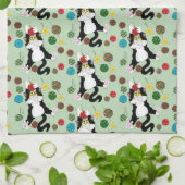 Tuxedo Schwarz-weiße Weihnachtskatze Geschirrtuch (Gefaltet)