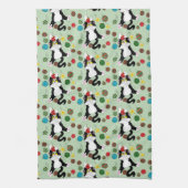 Tuxedo Schwarz-weiße Weihnachtskatze Geschirrtuch (Vertikal)