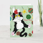 Tuxedo Schwarz-weiße Weihnachtskatze Karte (Vorderseite)