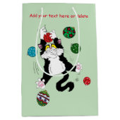 Tuxedo Schwarz-weiße Weihnachtskatze Mittlere Geschenktüte (Vorderseite)
