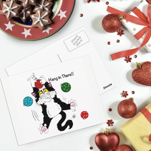 Tuxedo Schwarz-weiße Weihnachtskatze Postkarte