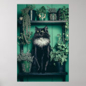 Tuxedo Schwarze Katze auf einem Schelf unter den P Poster (Vorne)