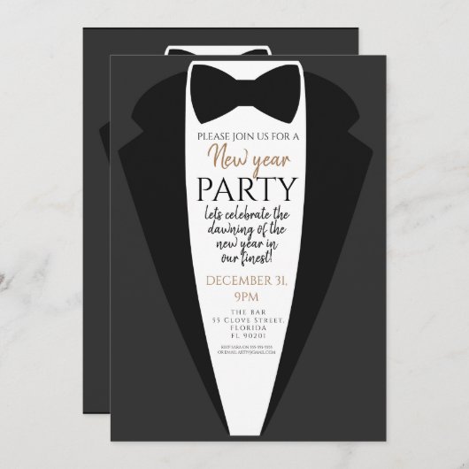 Tuxedo, Schwarze Krawatte neues Jahr Party PTO PTA Einladung (Vorne/Hinten)
