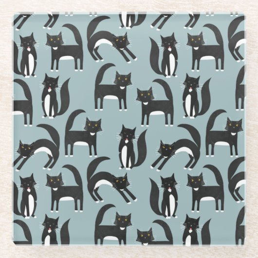 Tuxedo Schwarze und Weiße Katzen Glasuntersetzer (Vorderseite)
