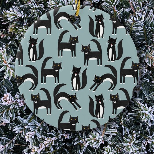 Tuxedo Schwarze und Weiße Katzen Keramik Ornament