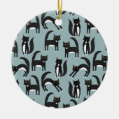 Tuxedo Schwarze und Weiße Katzen Keramik Ornament (Vorne)
