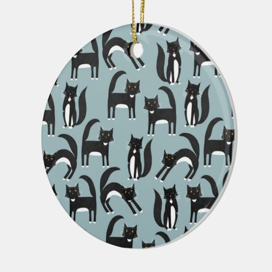 Tuxedo Schwarze und Weiße Katzen Keramik Ornament (Links)