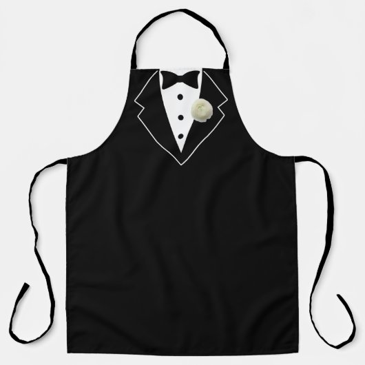Tuxedo Schwarzweiß mit weißer Blume in Lapel Schürze (Vorderseite)