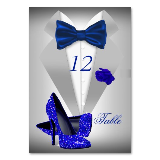 Tuxedo Silver Blue Bow Heel Tischnummer (Rückseite)