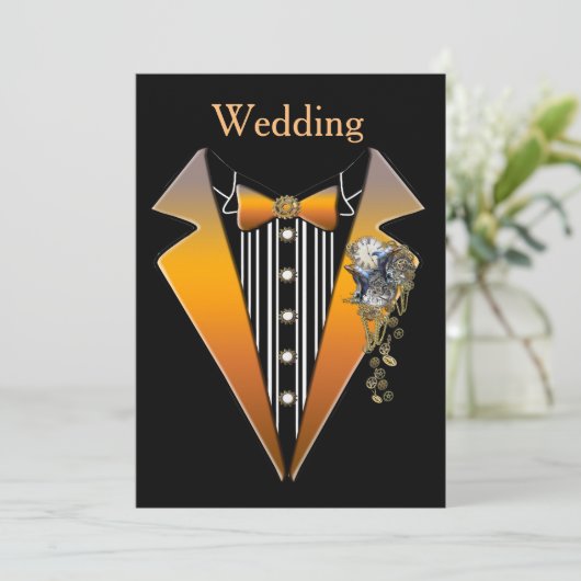 Tuxedo-Steampunk-Hochzeitsdesign Einladung (Stehend Vorderseite)