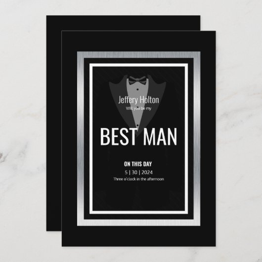 Tuxedo Trauzeuge schwarz-weiß Einladung (Vorne/Hinten)