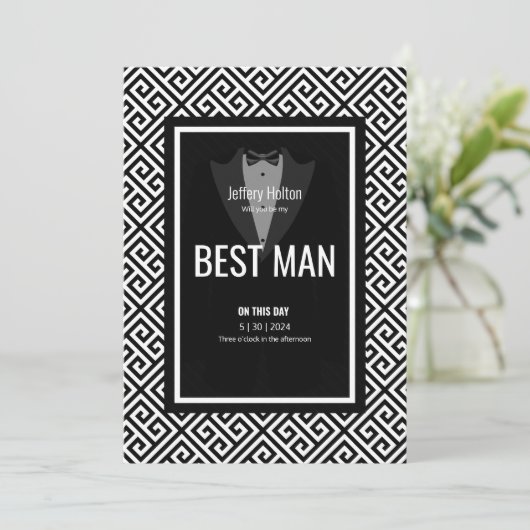 Tuxedo Trauzeuge schwarz-weiß Einladung (Stehend Vorderseite)