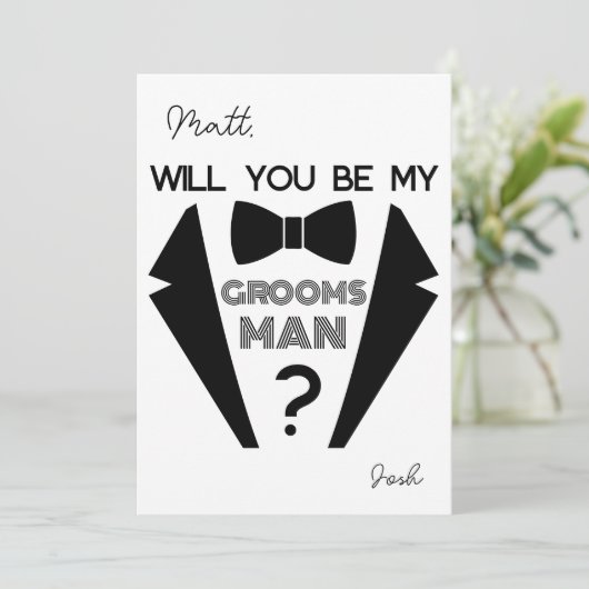 Tuxedo Trauzeugen Schwarzweiß-Vorschlagskarte Einladung (Stehend Vorderseite)